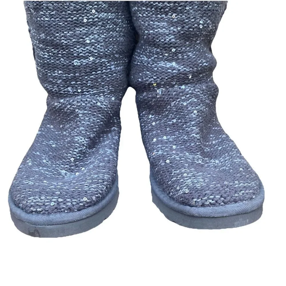 UGG Classic Cardy Knit Tall Gray Slouch Sequin Boots Size 7 Winter Fall